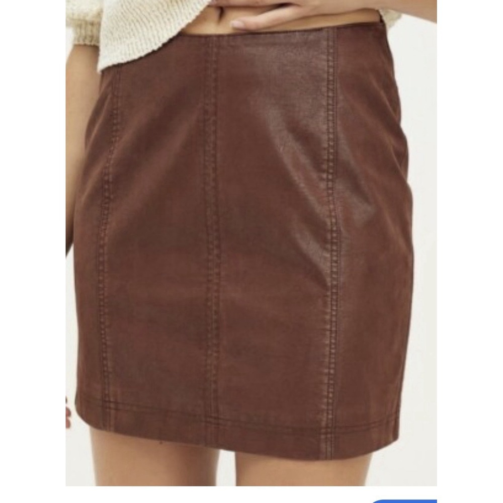 Free People Modern Femme Faux Leather Mini Skirt Cocoa Size 10 NEW $60 EUC